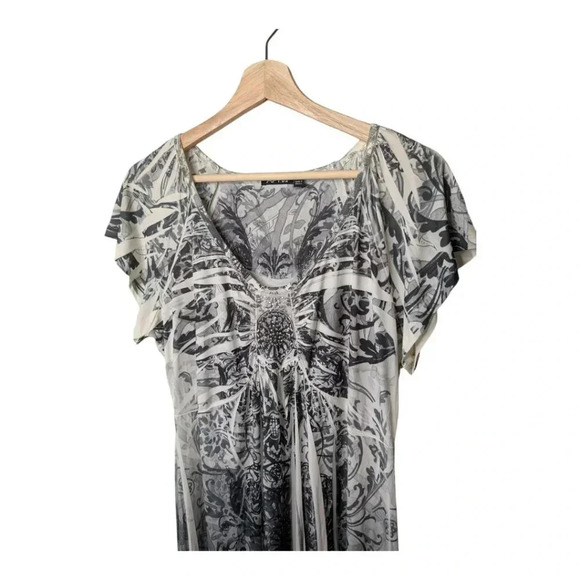 NWT Apt 9 Womens Geometric Dress Scoop Neck Gray White Shark Bite Stretch Knit L - Picture 2 of 14